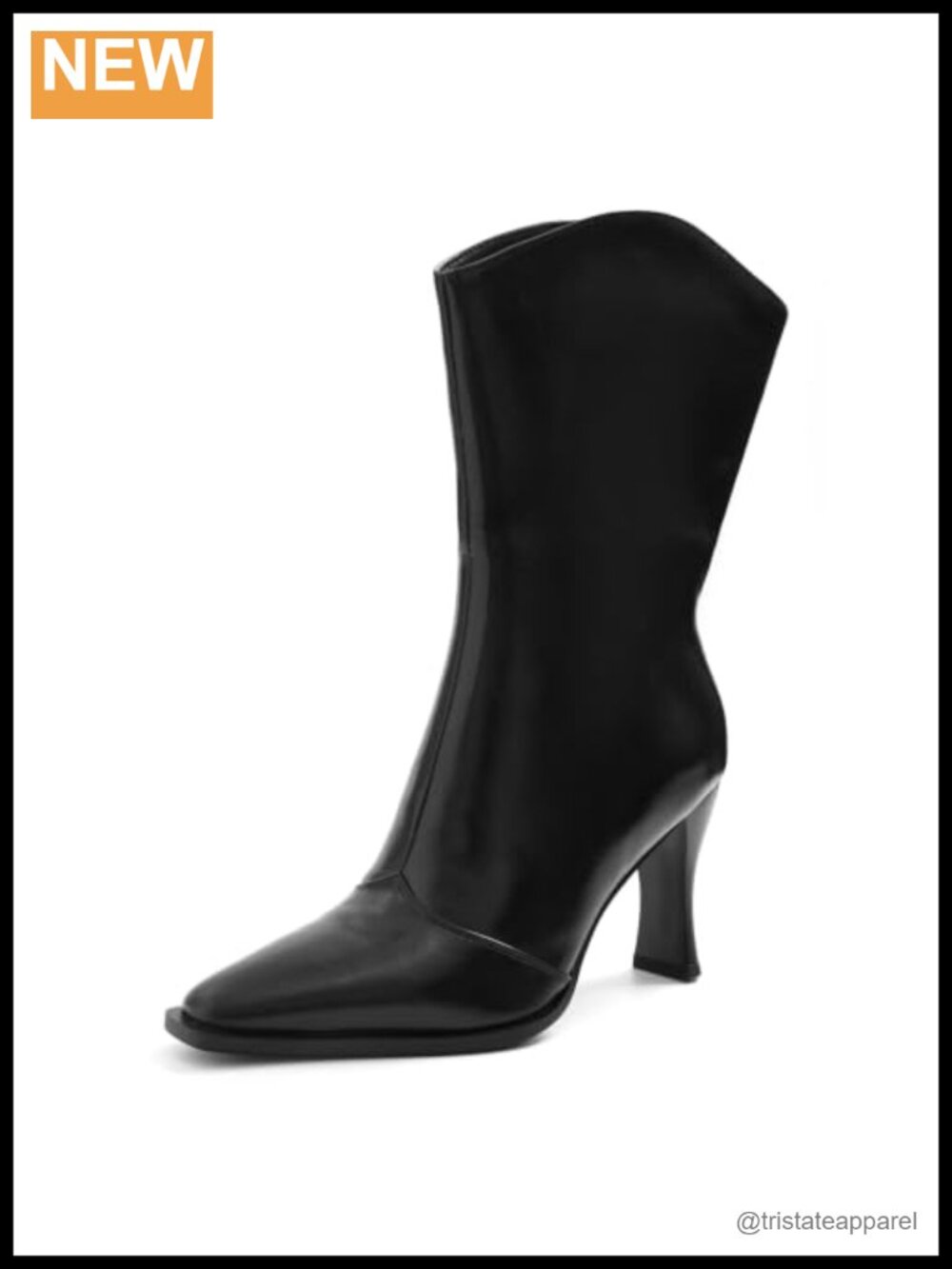 GRACESTRIDE Women's Mid Calf High Heel Square Toe PU Zip Boots